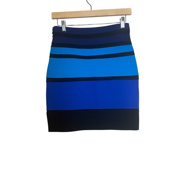 Express Colorblock Blue Black Stripes Mini Skirt Size 0 Office Conference - Picture 2 of 6